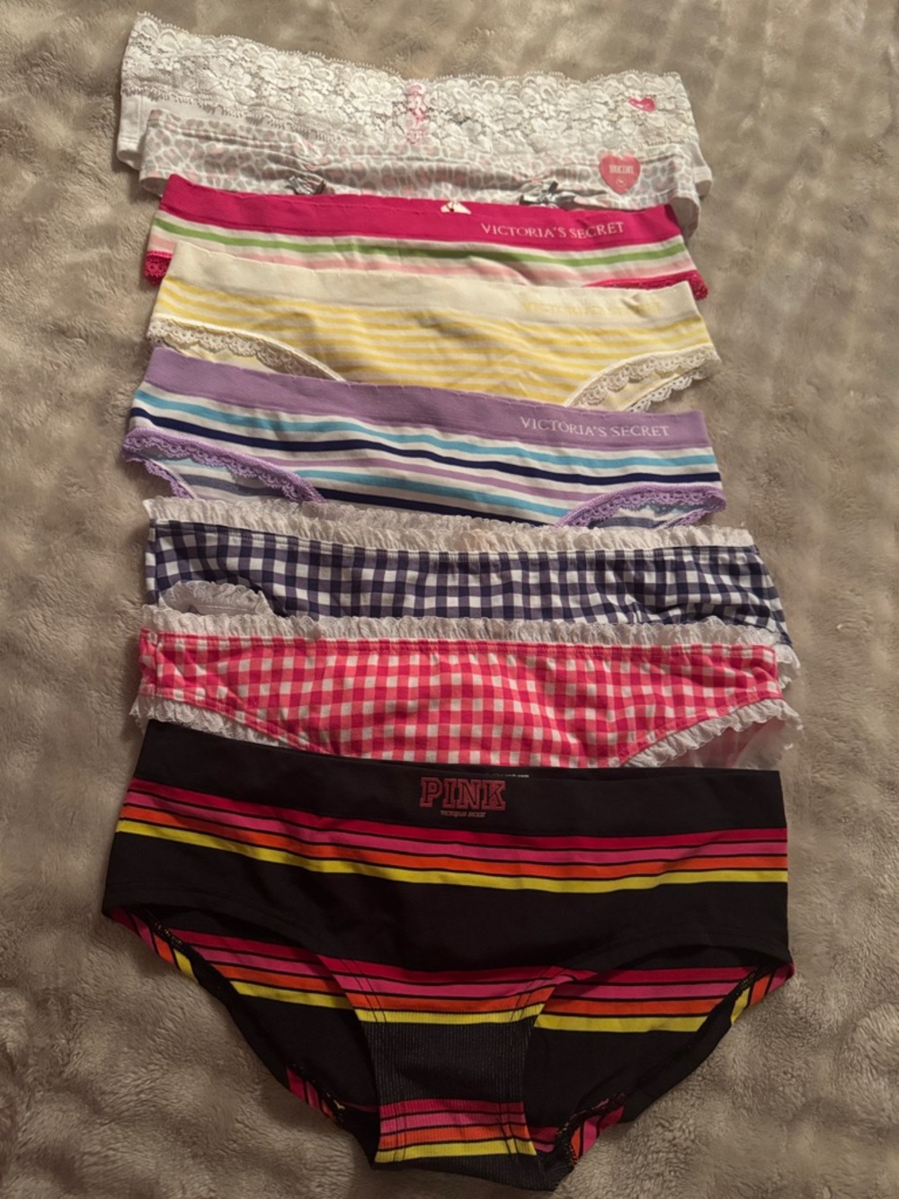 PINK Victoria's Secret Girls' Multicolor Striped & Gingham Bikini Underwear Set